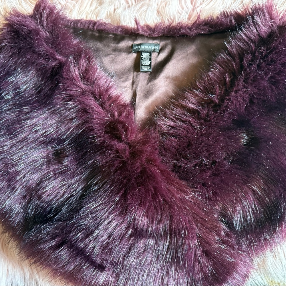 Saks Fifth Avenue Purple Faux Fur Collar